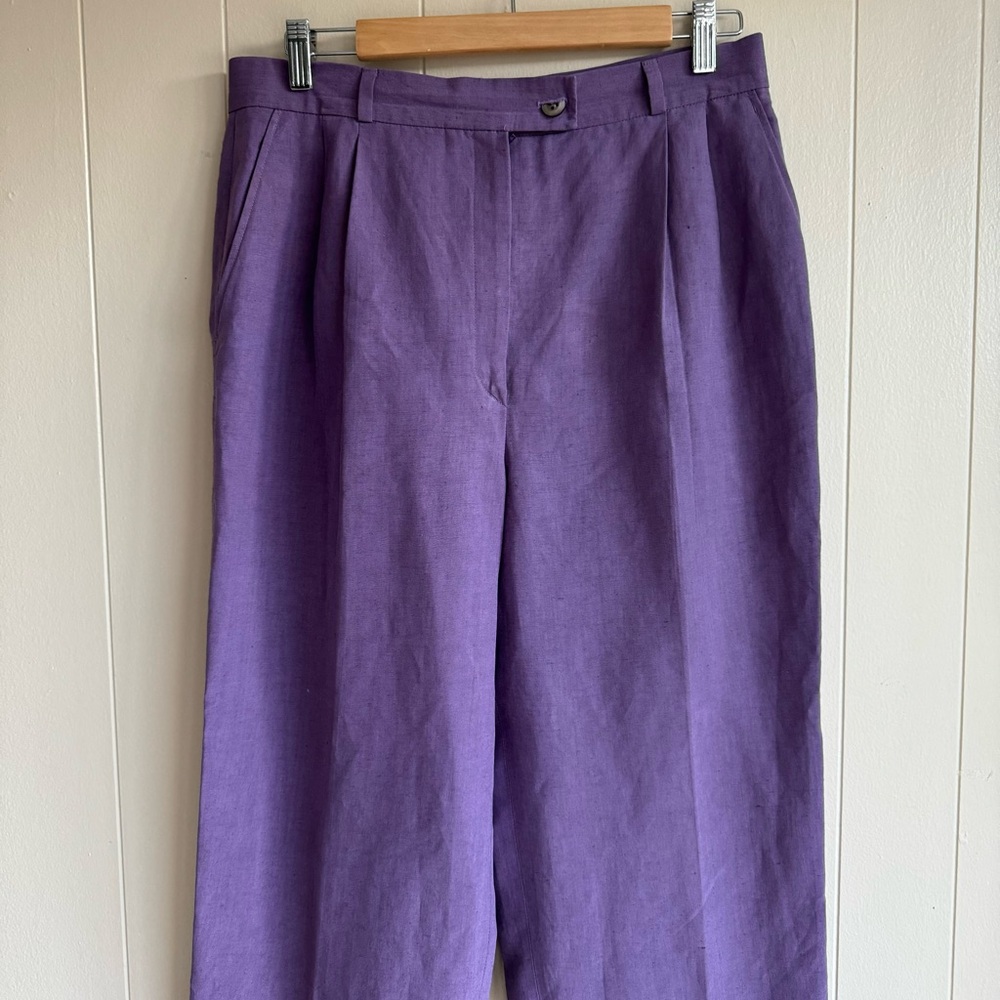 Bernard Zins Paris Lavender Linen Silk Pleated Straight Leg Trousers Sz 12
